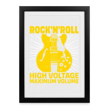 Rock'N'Roll High Voltage Guitar - Framed poster (27 × 37 cm) - black - Front