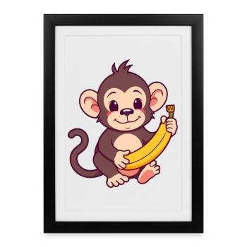 Affe mit Banane Geschenk - Gerahmtes Poster (27 × 37 cm) - Schwarz - Vorne