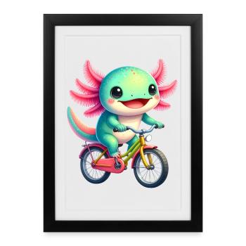 Little Axolotl on a Bicycle - Framed poster (27 × 37 cm) - black - Front
