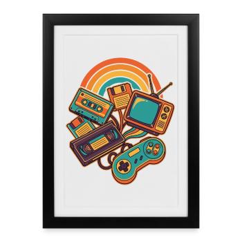 80s 90s Retro Tech Nostalgia Gamer - Framed poster (27 × 37 cm) - black - Front