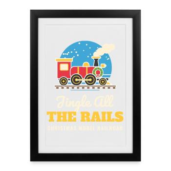 Jingle All the Rails Modelleisenbahn-Weihnachten - Gerahmtes Poster (27 × 37 cm) - Schwarz - Vorne