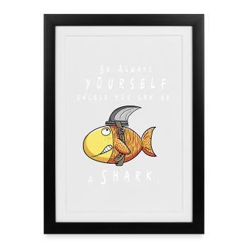 Sois toi-même Goldfish Hai I Fish Funshirt Comic - Affiche encadrée (27 × 37 cm) - noir - Devant