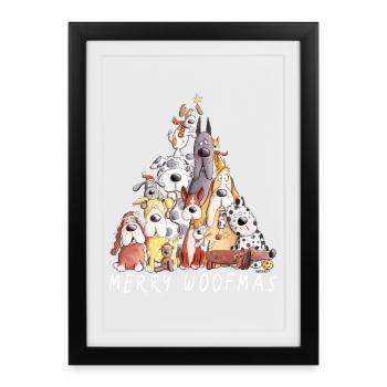 MERRY WOOFMAS chiens pile de chien de Noël - Affiche encadrée (27 × 37 cm) - noir - Devant
