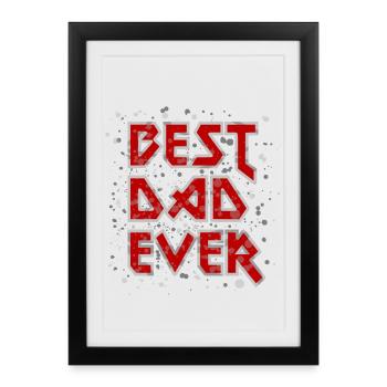 Meilleur papa jamais metal rock cool disant père rouge - Affiche encadrée (27 × 37 cm) - noir - Devant