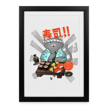 Sushi Cat Chef - Affiche encadrée (27 × 37 cm) - noir - Devant