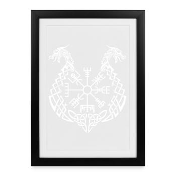 White dragon and Viking compass - Framed poster (27 × 37 cm) - black - Front