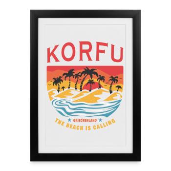 Corfu Greece Beach Design - Framed poster (27 × 37 cm) - black - Front