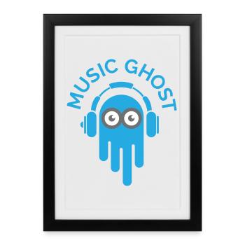 Musique Icône Ghost Icône Logo Funny Ghost Music - Affiche encadrée (27 × 37 cm) - noir - Devant