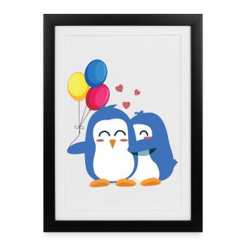 Pingouins avec ballons - Affiche encadrée (27 × 37 cm) - noir - Devant