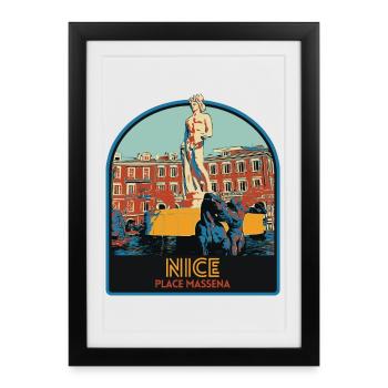 Illustration Place Massena in Nice Côte d'Azur - Framed poster (27 × 37 cm) - black - Front