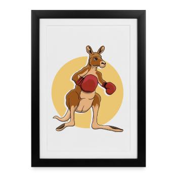 Kangourou boxeur - Affiche encadrée (27 × 37 cm) - noir - Devant