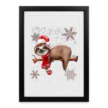 Paresseux de Noël mignon - Affiche encadrée (27 × 37 cm) - noir - Devant