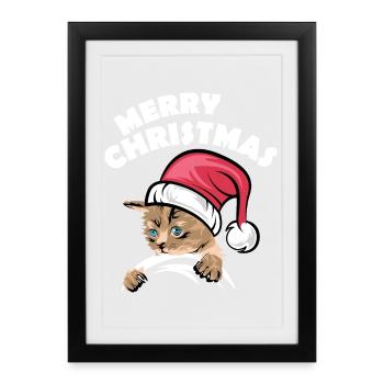merry christmas cats symbol xmas cat comic - Framed poster (27 × 37 cm) - black - Front