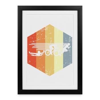 Triathlon Rétro Vintage - Affiche encadrée (27 × 37 cm) - noir - Devant