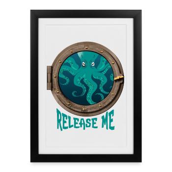 Poulpe et hublot - Affiche encadrée (27 × 37 cm) - noir - Devant