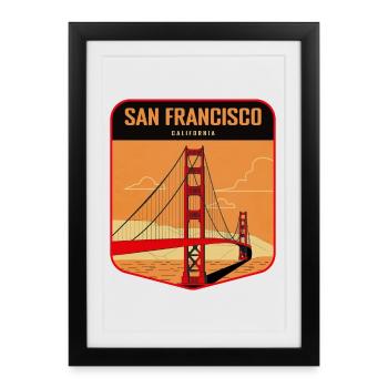 Badge rétro Golden Gate San Francisco - Affiche encadrée (27 × 37 cm) - noir - Devant