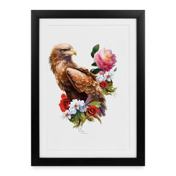 Merveilleux aigle avec des fleurs. - Affiche encadrée (27 × 37 cm) - noir - Devant