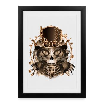 Chat Steampunk avec haut-de-forme antique en sépia - Affiche encadrée (27 × 37 cm) - noir - Devant