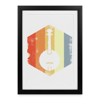 Dessin Banjo Vintage - Affiche encadrée (27 × 37 cm) - noir - Devant