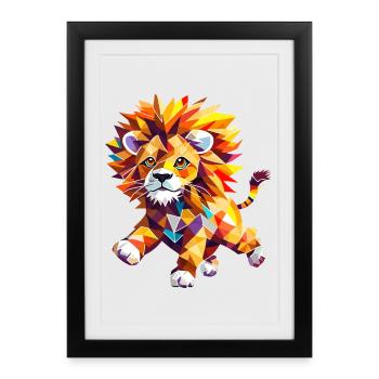 Geometric lion in a blaze of color - Framed poster (27 × 37 cm) - black - Front