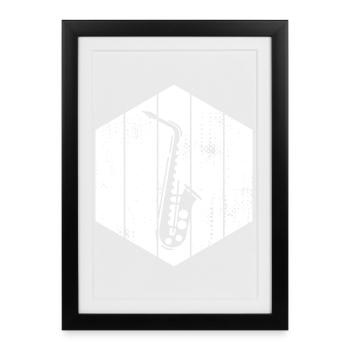 Saxophon Zeichnung - Gerahmtes Poster (27 × 37 cm) - Schwarz - Vorne