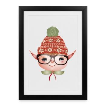 Adorable lutin de Noël mignon avec des lunettes - Affiche encadrée (27 × 37 cm) - noir - Devant