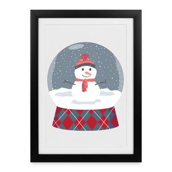 Boule de verre avec bonhomme de neige - Affiche encadrée (27 × 37 cm) - noir - Devant