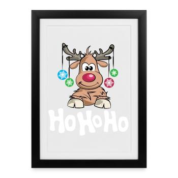 Hohoho Noël boules de Noël renne bande dessinée - Affiche encadrée (27 × 37 cm) - noir - Devant