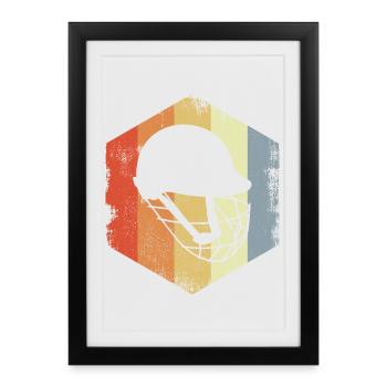 Croquis de casque de cricket vintage - Affiche encadrée (27 × 37 cm) - noir - Devant