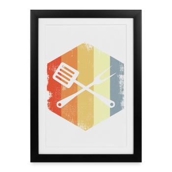 Ustensiles de cuisine rétro - Affiche encadrée (27 × 37 cm) - noir - Devant