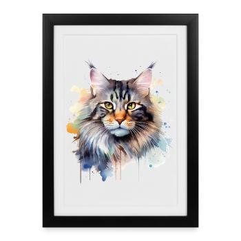 Maincoon aquarelle chat - Affiche encadrée (27 × 37 cm) - noir - Devant