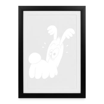 Chien blanc rigolo - Affiche encadrée (27 × 37 cm) - noir - Devant
