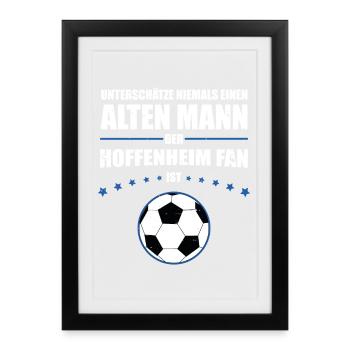 Alter Mann - Hoffenheim Fan | Retro Vintage Design - Gerahmtes Poster (27 × 37 cm) - Schwarz - Vorne