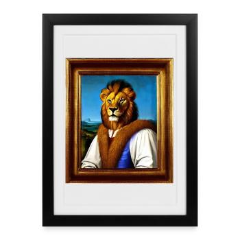 Lion Noble Portrait - Renaissance Royal Style - Affiche encadrée (27 × 37 cm) - noir - Devant