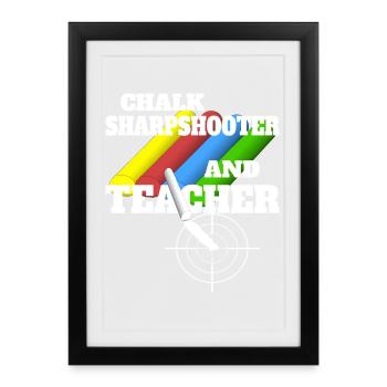 Tireur d’élite à la craie et professeur - Affiche encadrée (27 × 37 cm) - noir - Devant