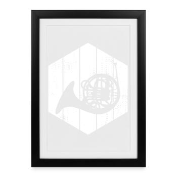 Sketch French horn - Framed poster (27 × 37 cm) - black - Front