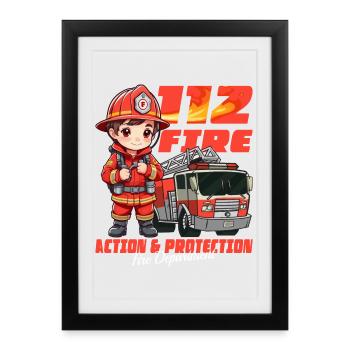 Little Firefighter - Framed poster (27 × 37 cm) - black - Front