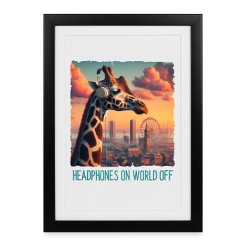 Headphones on world off - Framed poster (27 × 37 cm) - black - Front