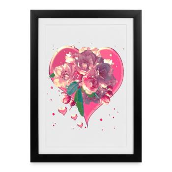 Coeur aux fleurs d’amandier Fleurs de coeur - Affiche encadrée (27 × 37 cm) - noir - Devant