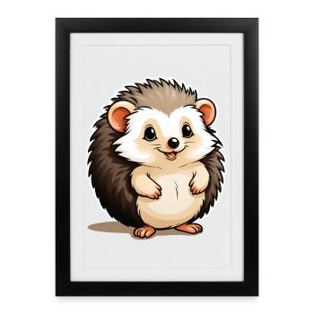Petit hérisson mignon épineux - Affiche encadrée (27 × 37 cm) - noir - Devant