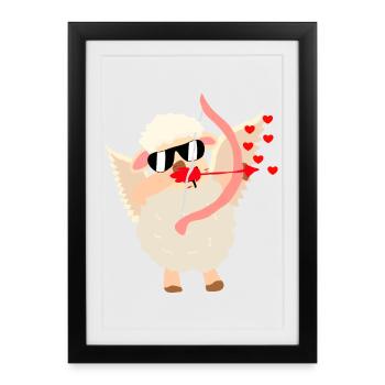 Cuddly Love Sheep with Bow - Framed poster (27 × 37 cm) - black - Front