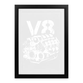 Moteur V8 musclecar bigblock voiture logo icône - Affiche encadrée (27 × 37 cm) - noir - Devant
