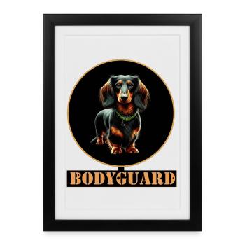 Garde du corps Teckel à poil long - Affiche encadrée (27 × 37 cm) - noir - Devant