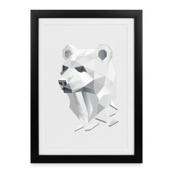 Tête d’ours géométrique – Force et tranquillité - Affiche encadrée (27 × 37 cm) - noir - Devant