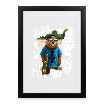 Patin Castor - Affiche encadrée (27 × 37 cm) - noir - Devant