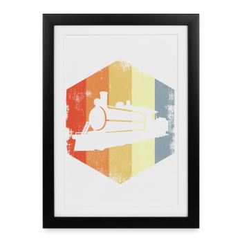 Retro Steam Locomotive - Framed poster (27 × 37 cm) - black - Front