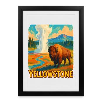 Yellowstone Bison Geyser - Affiche encadrée (27 × 37 cm) - noir - Devant