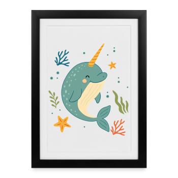 Narval dans la mer – La licorne des océans - Affiche encadrée (27 × 37 cm) - noir - Devant