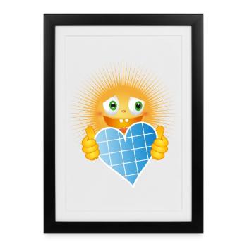 Radiant sun with a heart made of solar cells - Framed poster (27 × 37 cm) - black - Front