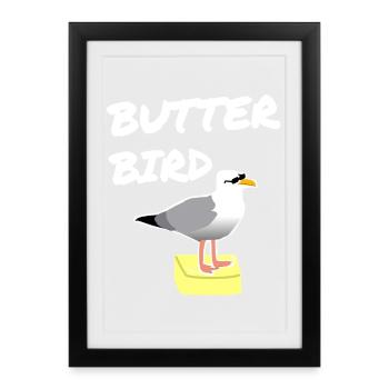 Imprimé Oiseau Beurre Mouettes - Affiche encadrée (27 × 37 cm) - noir - Devant